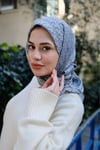 D Desen Twill İpek Eşarp-Mavi