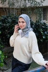 D Desen Twill İpek Eşarp-Mavi