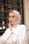 D Monogram Desen Çift Taraflı %100 Twil İpek Eşarp-Pudra&Gri