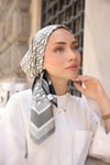 D Monogram Desen Çift Taraflı %100 Twil İpek Eşarp-Gri&Siyah
