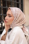 D Monogram Desen Çift Taraflı %100 Twil İpek Eşarp-Pudra&Gri