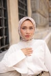 D Monogram Desen Çift Taraflı %100 Twil İpek Eşarp-Pudra&Gri