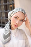 D Monogram Desen Çift Taraflı %100 Twil İpek Eşarp-Gri&Siyah