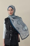 Etnik Desen Vual İpek Şal Lacivert