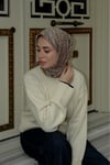 F Desen Twil İpek Eşarp -Kahve