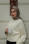 F Desen Twil İpek Eşarp -Kahve
