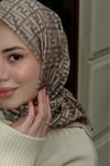 F Desen Twil İpek Eşarp -Kahve