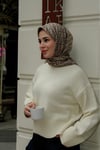 F Desen Twil İpek Eşarp -Kahve