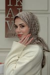 F Desen Twil İpek Eşarp -Kahve