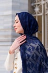 F Desen Yakma Şal-Lacivert