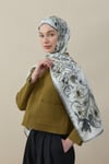 Flora Luxe Vual İpek Şal Gri