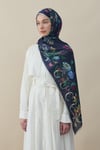 Flora Luxe Vual İpek Şal Lacivert Krem
