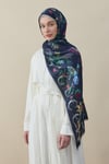 Flora Luxe Vual İpek Şal Lacivert Krem