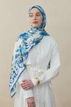 Flora Luxe Vual İpek Şal Mavi