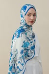 Flora Luxe Vual İpek Şal Mavi