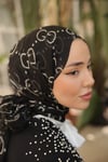 G Desen Yün İpek Organze Şal-Siyah