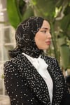G Desen Yün İpek Organze Şal-Siyah