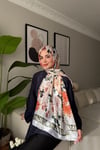 Gül Desen İpek Vual Şal Beyaz