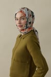 Gül Desen İpek Vual Şal Beyaz
