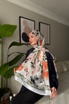 Gül Desen İpek Vual Şal Beyaz