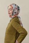 Gül Desen İpek Vual Şal Beyaz