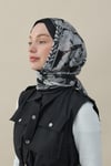 Gül Desen İpek Vual Şal Siyah