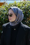 Kelepçe Desen %100 İpek Çift Taraflı Eşarp Gri