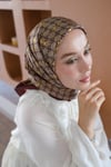 Kelepçe Desen %100 İpek Çift Taraflı Eşarp Kahve / Bordo