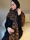 Leopar Desen Omuz Şalı -Koyu Kahve