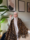 Leopar Desen Omuz Şalı -Koyu Kahve