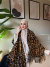 Leopar Desen Omuz Şalı -Koyu Kahve