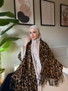 Leopar Desen Omuz Şalı -Koyu Kahve