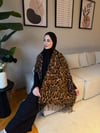 Leopar Desen Omuz Şalı -Koyu Kahve