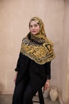 Leopar Desen Saten İpek Şal Gold