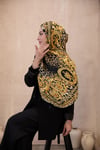 Leopar Desen Saten İpek Şal Gold