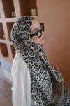 Leopar Desen Yün İpek Organze Şal Siyah