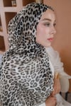 Leopar Desen Yün İpek Organze Şal Siyah