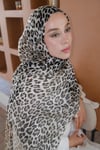 Leopar Desen Yün İpek Organze Şal Siyah
