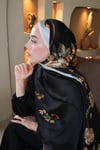 Liva Çiçek Desen İpek Vual Şal Siyah