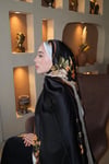 Liva Çiçek Desen İpek Vual Şal Siyah