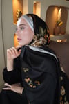Liva Çiçek Desen İpek Vual Şal Siyah