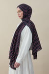 Navy Motif Yün İpek Şal Beden;Standart