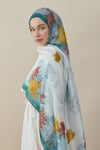 Sakura Çiçek İpek Vual Şal Mint