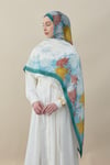 Sakura Çiçek İpek Vual Şal Mint