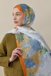 Sakura Çiçek İpek Vual Şal Oranj
