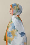 Sakura Çiçek İpek Vual Şal Oranj