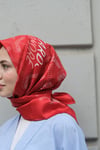 Yazı Desen Twill Eşarp-Kırmızı