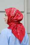 Yazı Desen Twill Eşarp-Kırmızı