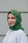 Yazı Desen Twill Eşarp-Yeşil