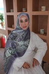 Zincir Yazı Desen İpek Vual Şal Lila